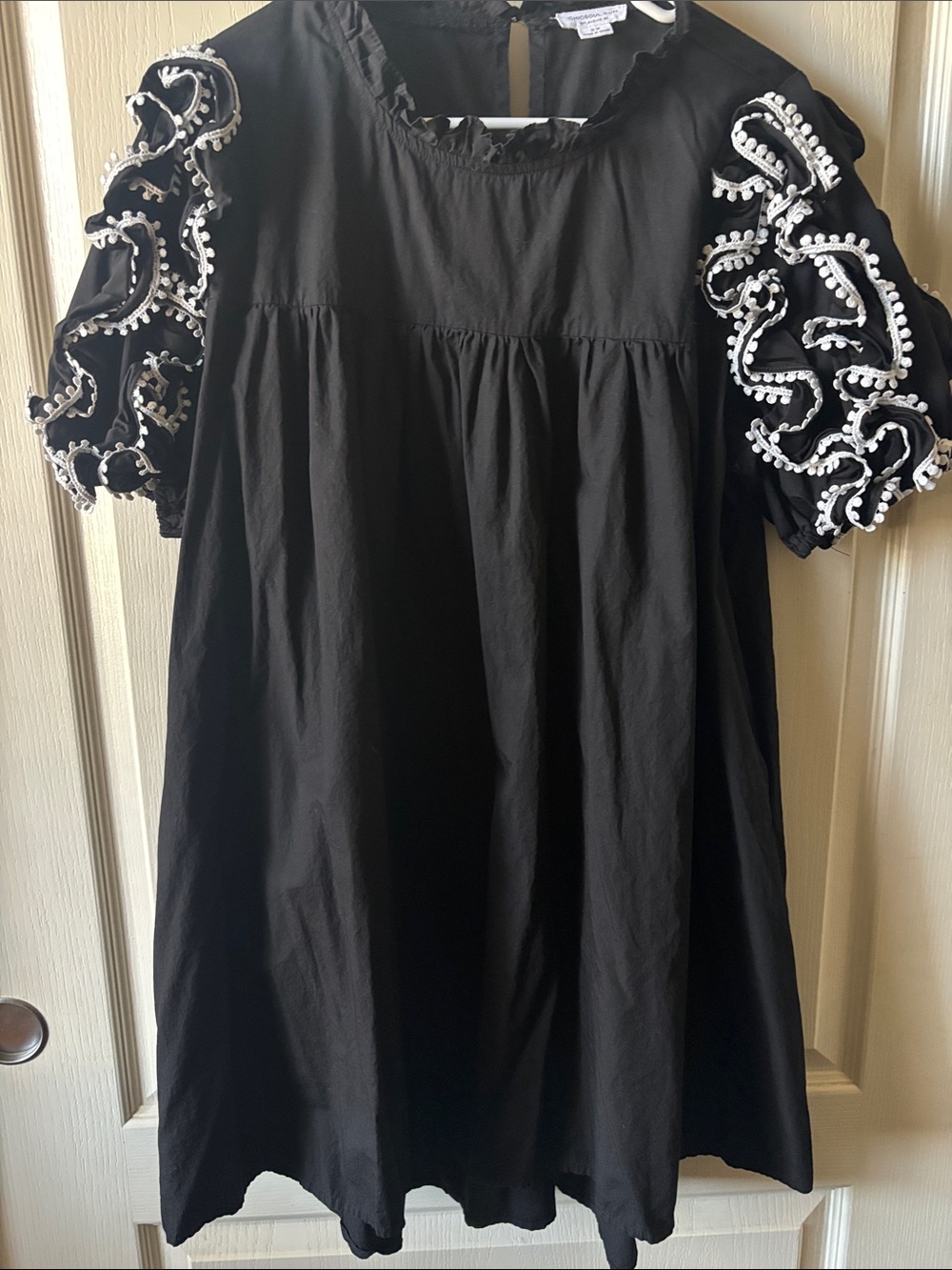 Black Embroidered Puff-Sleeve Mini Dress - Chic & Playful